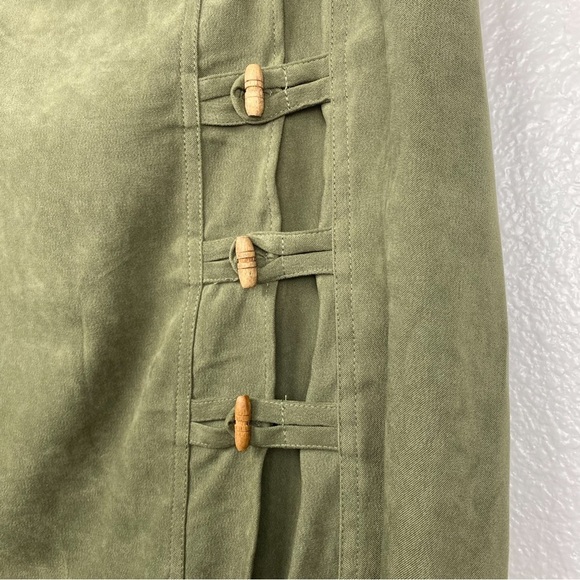 Vintage High Waisted Olive Green Toggle Button Midi Skirt Large - Picture 5 of 8